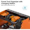 imageCCCEI Modular Power Tool Organizer Wall Mount with Charging Station Garage 4 Drill Storage Shelf with Hooks Screwdriver Drill Bit Heavy Duty Rack Tool Battery Holder Built in 8 Outlet Power StripFOrange