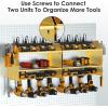 imageCCCEI Modular Power Tool Organizer Wall Mount with Charging Station Garage 4 Drill Storage Shelf with Hooks Screwdriver Drill Bit Heavy Duty Rack Tool Battery Holder Built in 8 Outlet Power StripHGold