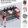 imageCCCEI Modular Power Tool Organizer Wall Mount with Charging Station Garage 4 Drill Storage Shelf with Hooks Screwdriver Drill Bit Heavy Duty Rack Tool Battery Holder Built in 8 Outlet Power StripKPink