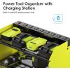 imageCCCEI Modular Power Tool Organizer Wall Mount with Charging Station Garage 4 Drill Storage Shelf with Hooks Screwdriver Drill Bit Heavy Duty Rack Tool Battery Holder Built in 8 Outlet Power StripDGreen