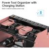 imageCCCEI Modular Power Tool Organizer Wall Mount with Charging Station Garage 4 Drill Storage Shelf with Hooks Screwdriver Drill Bit Heavy Duty Rack Tool Battery Holder Built in 8 Outlet Power StripKPink