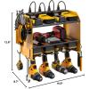 imageCCCEI Modular Power Tool Organizer Wall Mount with Charging Station Garage 4 Drill Storage Shelf with Hooks Screwdriver Drill Bit Heavy Duty Rack Tool Battery Holder Built in 8 Outlet Power StripBYellow