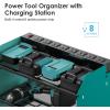 imageCCCEI Modular Power Tool Organizer Wall Mount with Charging Station Garage 4 Drill Storage Shelf with Hooks Screwdriver Drill Bit Heavy Duty Rack Tool Battery Holder Built in 8 Outlet Power StripJNavy Blue