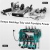 imageCCCEI Modular Power Tool Organizer Wall Mount with Charging Station Garage 4 Drill Storage Shelf with Hooks Screwdriver Drill Bit Heavy Duty Rack Tool Battery Holder Built in 8 Outlet Power StripJNavy Blue