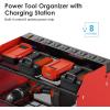 imageCCCEI Modular Power Tool Organizer Wall Mount with Charging Station Garage 4 Drill Storage Shelf with Hooks Screwdriver Drill Bit Heavy Duty Rack Tool Battery Holder Built in 8 Outlet Power StripARed