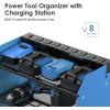 imageCCCEI Modular Power Tool Organizer Wall Mount with Charging Station Garage 4 Drill Storage Shelf with Hooks Screwdriver Drill Bit Heavy Duty Rack Tool Battery Holder Built in 8 Outlet Power StripEBlue