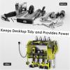 imageCCCEI Modular Power Tool Organizer Wall Mount with Charging Station Garage 4 Drill Storage Shelf with Hooks Screwdriver Drill Bit Heavy Duty Rack Tool Battery Holder Built in 8 Outlet Power StripDGreen