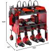 imageCCCEI Modular Power Tool Organizer Wall Mount with Charging Station Garage 4 Drill Storage Shelf with Hooks Screwdriver Drill Bit Heavy Duty Rack Tool Battery Holder Built in 8 Outlet Power StripARed