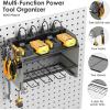 imageCCCEI Modular Power Tool Organizer Wall Mount with Charging Station Garage 4 Drill Storage Shelf with Hooks Screwdriver Drill Bit Heavy Duty Rack Tool Battery Holder Built in 8 Outlet Power StripGGrey