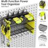 imageCCCEI Modular Power Tool Organizer Wall Mount with Charging Station Garage 4 Drill Storage Shelf with Hooks Screwdriver Drill Bit Heavy Duty Rack Tool Battery Holder Built in 8 Outlet Power StripDGreen