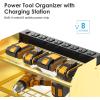 imageCCCEI Modular Power Tool Organizer Wall Mount with Charging Station Garage 4 Drill Storage Shelf with Hooks Screwdriver Drill Bit Heavy Duty Rack Tool Battery Holder Built in 8 Outlet Power StripHGold