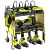 imageCCCEI Modular Power Tool Organizer Wall Mount with Charging Station Garage 4 Drill Storage Shelf with Hooks Screwdriver Drill Bit Heavy Duty Rack Tool Battery Holder Built in 8 Outlet Power StripDGreen