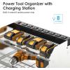 imageCCCEI Modular Power Tool Organizer Wall Mount with Charging Station Garage 4 Drill Storage Shelf with Hooks Screwdriver Drill Bit Heavy Duty Rack Tool Battery Holder Built in 8 Outlet Power StripISilver