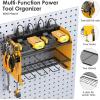 imageCCCEI Modular Power Tool Organizer Wall Mount with Charging Station Garage 4 Drill Storage Shelf with Hooks Screwdriver Drill Bit Heavy Duty Rack Tool Battery Holder Built in 8 Outlet Power StripBYellow