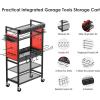 imageCCCEI Power Tool Organizer Cart with Charging Station Garage Floor Rolling Storage Cart on Wheels for Mechanic Mobile 6 Drill Tool Box Utility Cart with Battery Charging Power Strip BlackRed
