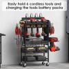 imageCCCEI Power Tool Organizer Cart with Charging Station Garage Floor Rolling Storage Cart on Wheels for Mechanic Mobile 6 Drill Tool Box Utility Cart with Battery Charging Power Strip BlackBlack