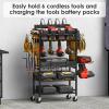 imageCCCEI Power Tool Organizer Cart with Charging Station Garage Floor Rolling Storage Cart on Wheels for Mechanic Mobile 6 Drill Tool Box Utility Cart with Battery Charging Power Strip BlackYellow