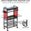 imageCCCEI Power Tool Organizer Cart with Charging Station Garage Floor Rolling Storage Cart on Wheels for Mechanic Mobile 6 Drill Tool Box Utility Cart with Battery Charging Power Strip BlackRed