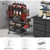 imageCCCEI Power Tool Organizer Cart with Charging Station Garage Floor Rolling Storage Cart on Wheels for Mechanic Mobile 6 Drill Tool Box Utility Cart with Battery Charging Power Strip BlackRed