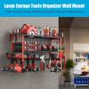 imageCCCEI Power Tool Organizer Wall Mount Large 3 Layer Garage Storage Shelves and Organization Heavy Duty Metal Drill Battery Tools Box Holder Rack Gifts for Men Red