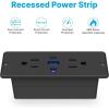 imageCCCEI Recessed Power Strip with Outlet and USB C Ports Furniture Flush Mount Power Strip Small Desk Hidden Outlet for Conference Table Nightstand Black 6FT65WUSBC