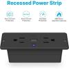 imageCCCEI Recessed Power Strip with Outlet and USB C Ports Furniture Flush Mount Power Strip Small Desk Hidden Outlet for Conference Table Nightstand Black 6FT20WUSBC