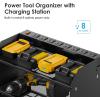 imageCCCEI Set Power Tool Organizer Wall Mount with Charging Station Garage 4 Drill Storage Shelf with Hooks Heavy Duty Metal Tool Battery Charger Organizer Shop Utility Rack with Power Strip Black