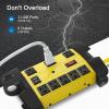 imageHeavy Duty Power Strip with USB Workshop 8 Outlet Surge Protector 2700 Joules Industrial Metal 15Amp Power Strip 6FT Extension Cord and Wide Spaced YellowYellow