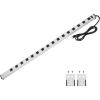 imageLong Heavy Duty 16 Outlet Large Metal Garage Workshop Multi Wide Industrial Power Strip 6FT Cord 15A 125V 1875W BlackSilver