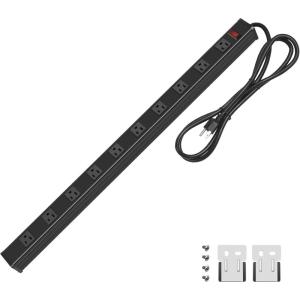 image10 Outlet Plugs Heavy Duty Metal Power Strip Aluminum Workshop Socket with 4FT Long Cord and Power Switch 15A 125V 1875WBlack