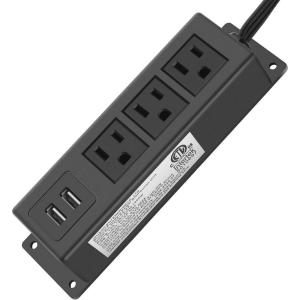 imageCCCEI 3 Outlets Wall Mount Power Outlet Strip with USB Under Desk Power Strip Mountable Large Flat Plug Desk Mount 6FT Power CordFlat Plug