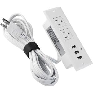 imageCCCEI Furniture Recessed Power Strip Black Desk Outlet with USB Ports in Conference Desktop Flush Mount Plug 6 ft Extension CordWhite