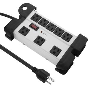 imageHeavy Duty Surge Protector for Appliances 8 Outlet Workshop Power Strip with 1200 Joules Metal with 6FT Extension Cord and Wide Spaced GreyGrey