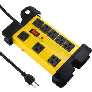 imageHeavy Duty Surge Protector for Appliances 8 Outlet Workshop Power Strip with 1200 Joules Metal with 6FT Extension Cord and Wide Spaced GreyYellow
