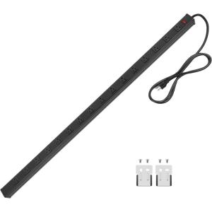 imageLong Heavy Duty 16 Outlet Large Metal Garage Workshop Multi Wide Industrial Power Strip 6FT Cord 15A 125V 1875W BlackBlack