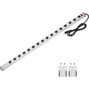 imageLong Heavy Duty 16 Outlet Large Metal Garage Workshop Multi Wide Industrial Power Strip 6FT Cord 15A 125V 1875W BlackSliver