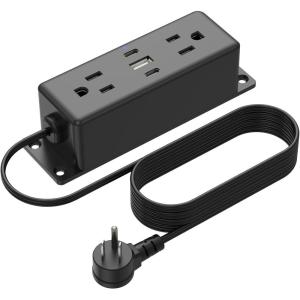 imageCCCEI Wall Mount Power Strip with USB Ports Under Desk Mountable Power Strip with Outlets 6FT Flat Plug Extension Cord Outlet 20W USBC Ports3FT