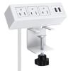 image3 Outlet Desk Clamp Power Strip With USB Ports White Desktop Surge Protector 1200J Mount Charging Power Station Edge Power Outlet 125V 12A 1500WWhite