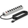 imageCCCEI Corner Mount Angle Power Strip Under Cabinet Heavy Duty 8 Outlets Power Strip Metal Underneath Desk Plug Surge Protector Wall Mountable for Garage Shop Kitchen 6FT Extension Cord Grey