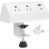 imageCCCEI Desk Power Strip with 18W USB C Fast Charge Port Black 800J Surge Protector Clamp Desktop Outlet Table Edge Mount Socket 6FT and Fit 16 inch Tabletop Edge ThickWhite45W
