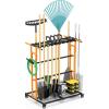 imageCCCEI Garage Organization with Wheels Outdoor Gargen Yard Shed Tools Organizer Cart Home Storage for Cleaning Supplies Broom Holder for Shovel and Rake Long Farming and Farming Tools RedOrange