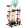 imageCCCEI Garage Organization with Wheels Outdoor Gargen Yard Shed Tools Organizer Cart Home Storage for Cleaning Supplies Broom Holder for Shovel and Rake Long Farming and Farming Tools RedRed