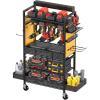 imageCCCEI Garage Power Tools Organizer Cart with Charging Station Black Floor Standing Rolling Drill and Tools Battery Storage Cart on Wheels Utility Rack Gift for Men Husband FatherYellow