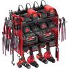 imageCCCEI Modular Pegboard Rack Power Tool Organizer with Charging Station 4 Layer Wall Mount Drill Holder Tools Battery Charger Organizer Garage Shop Storage Utility Shelf with 6FT Power Strip BlackRed