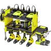 imageCCCEI Modular Power Tool Organizer Wall Mount Charging Station Black 6 Drills Holder with 8 Plug Power Strip Garage Drill Battery Heavy Duty Metal Shelf Utility Rack with Hooks Side StorageGreen