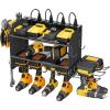 imageCCCEI Modular Power Tool Organizer Wall Mount Charging Station Black 6 Drills Holder with 8 Plug Power Strip Garage Drill Battery Heavy Duty Metal Shelf Utility Rack with Hooks Side StorageBlack