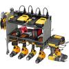 imageCCCEI Modular Power Tool Organizer Wall Mount Charging Station Black 6 Drills Holder with 8 Plug Power Strip Garage Drill Battery Heavy Duty Metal Shelf Utility Rack with Hooks Side StorageGrey