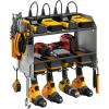 imageCCCEI Modular Power Tool Organizer Wall Mount with Charging Station Garage 4 Drill Storage Shelf with Hooks Screwdriver Drill Bit Heavy Duty Rack Tool Battery Holder Built in 8 Outlet Power StripGGrey
