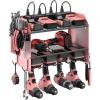 imageCCCEI Modular Power Tool Organizer Wall Mount with Charging Station Garage 4 Drill Storage Shelf with Hooks Screwdriver Drill Bit Heavy Duty Rack Tool Battery Holder Built in 8 Outlet Power StripKPink