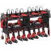 imageCCCEI Set Power Tool Organizer Wall Mount with Charging Station Garage 4 Drill Storage Shelf with Hooks Heavy Duty Metal Tool Battery Charger Organizer Shop Utility Rack with Power Strip Black